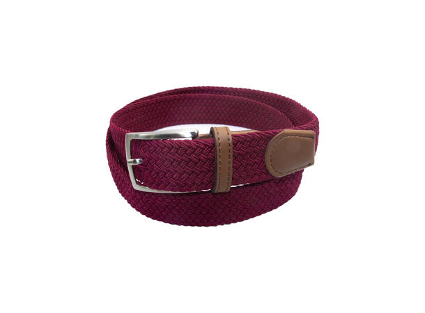 Jeans strikkbelte vinrød m/brun skinn & m/tøff spenne 