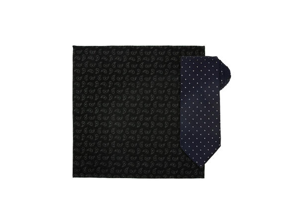 Santi 8cm silkeslips+lommetørkle mønster sett hengende sort 