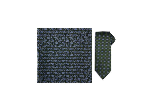 Santi 8cm silkeslips+lommetørkle sett hengende grønn 