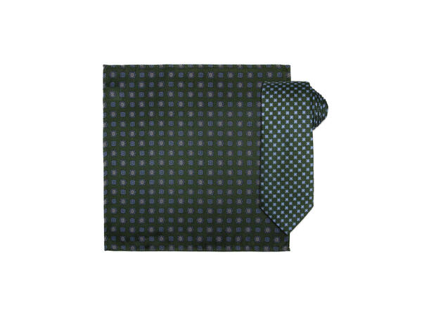 Santi 8cm silkeslips+lommetørkle sett hengende grønn 