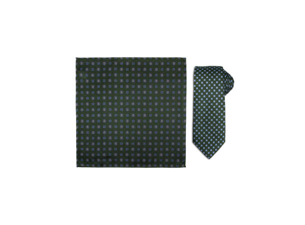 Santi 8cm silkeslips+lommetørkle sett hengende grønn 