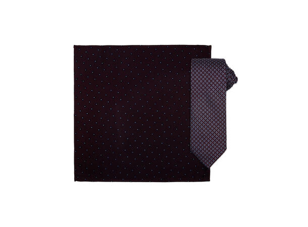 Santi silkeslips+lommetørkle mønstert* sett hengende vinrød 