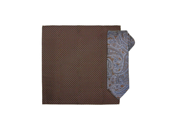 Santi silkeslips+lommetørkle mønstert sett hengende brun 