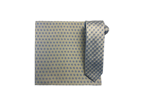 Santi silkeslips+lommetørkle mønstert sett hengende grønn 