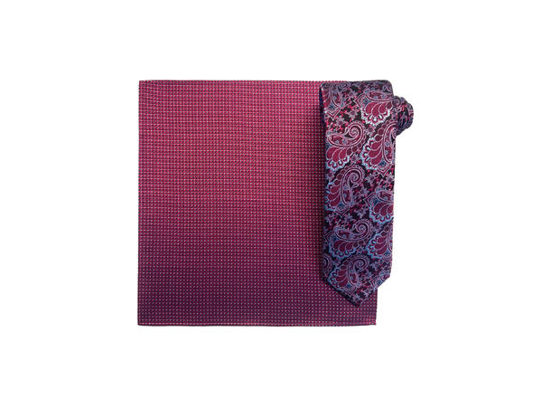 Santi silkeslips+lommetørkle mønstert sett hengende rosa 