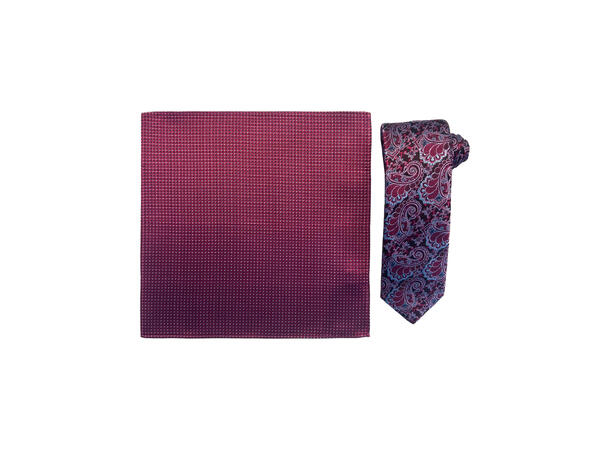 Santi silkeslips+lommetørkle mønstert sett hengende rosa 