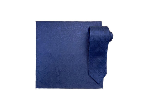 Santi silkeslips+lommetørkle mønstert sett hengende navy 