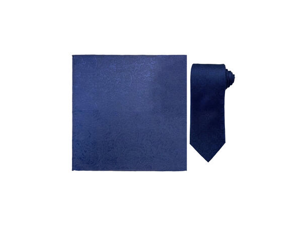 Santi silkeslips+lommetørkle mønstert sett hengende navy 