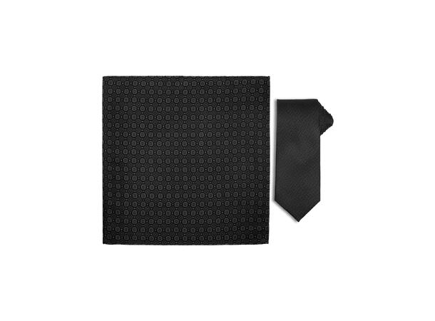 Santi silkeslips+lommetørkle mønstret* sett hengende grå/sort 