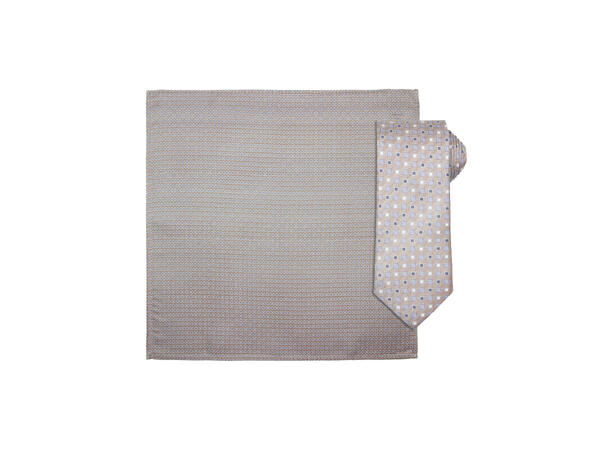 Santi silkeslips+lommetørkle mønstret* sett hengende mokka 