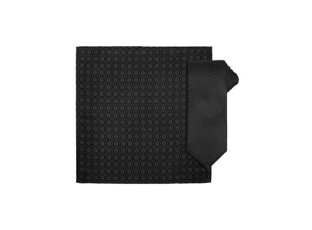 Santi silkeslips+lommetørkle mønstret sett hengende grå/sort 