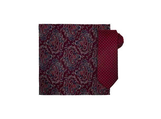 Santi silkeslips+lommetørkle mønstret sett hengende plumme 