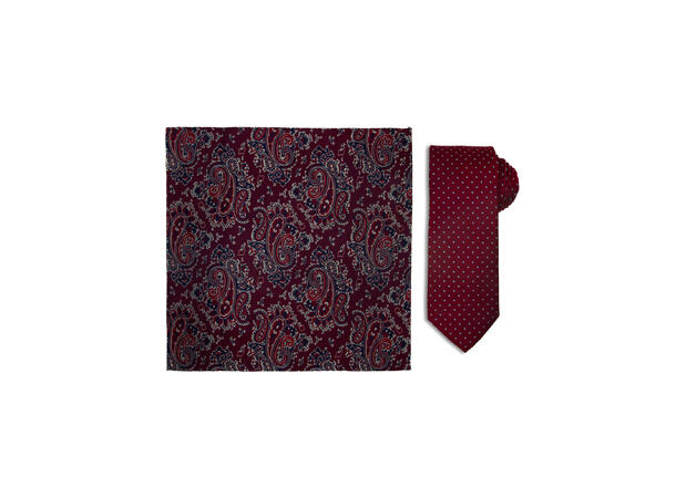 Santi silkeslips+lommetørkle mønstret sett hengende plumme 