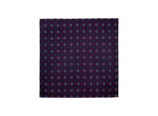 Santi silkeslips+lommetørkle mønstret sett hengende rød/navy 