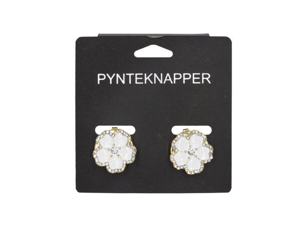 Skjorteknappblomst blomst/strass hvit* 