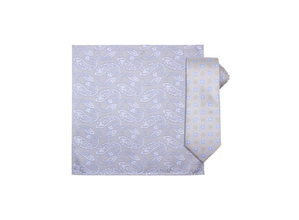 Da Vinci slips+lommetørkle mønstert sett hengende grå 