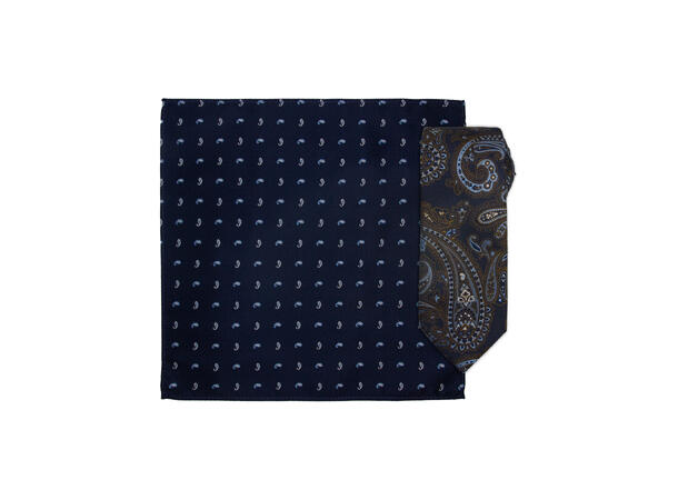Da Vinci slips+lommetørkle mønstert sett hengende blå 