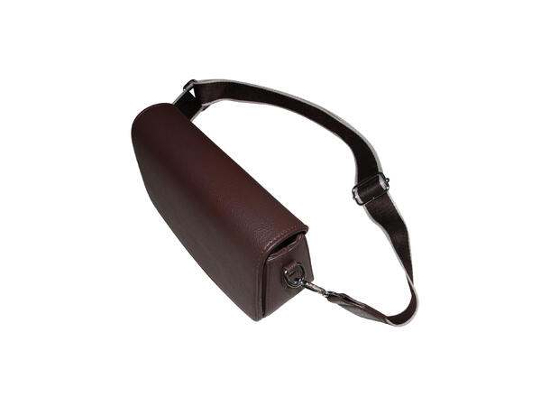 Håndveske m/bred skulderrem m/sølv tilbehør brun 