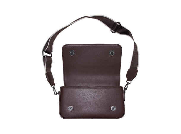 Håndveske m/bred skulderrem m/sølv tilbehør brun 