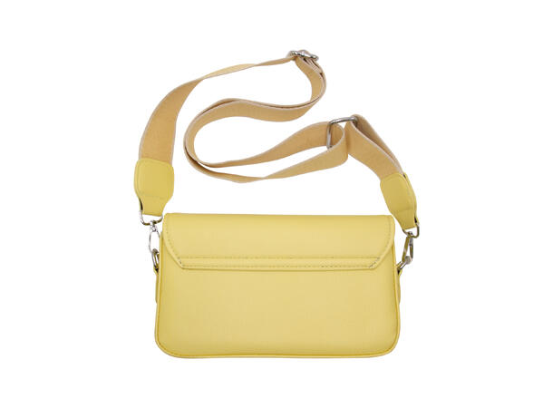 Håndveske m/bred skulderrem m/sølv tilbehør gul 