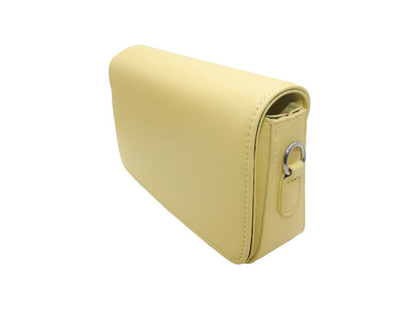 Håndveske m/bred skulderrem m/sølv tilbehør gul 