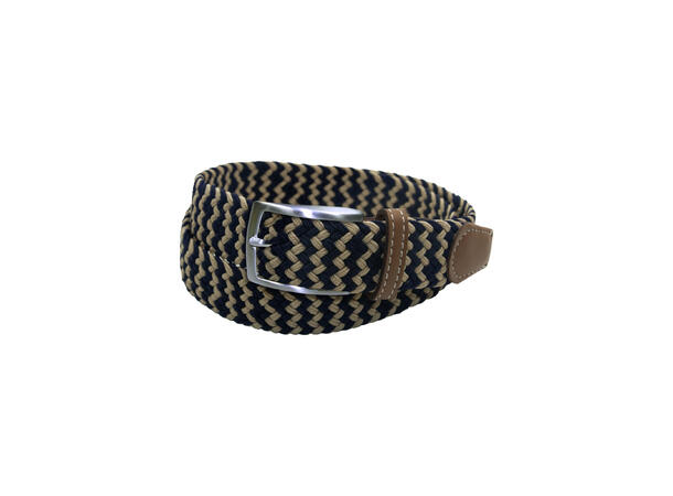 Jeans strikkbelte mønster blå/hvit m/tøff spenne 