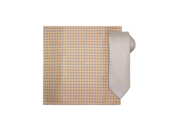 Santi silkeslips+lommetørkle mønstert sett hengende beige 