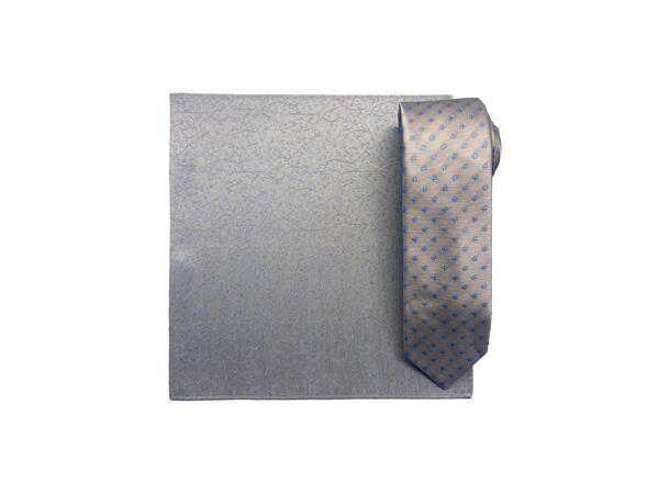 Santi silkeslips+lommetørkle mønstert sett hengende beige 