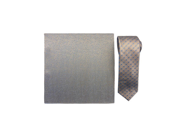 Santi silkeslips+lommetørkle mønstert sett hengende beige 