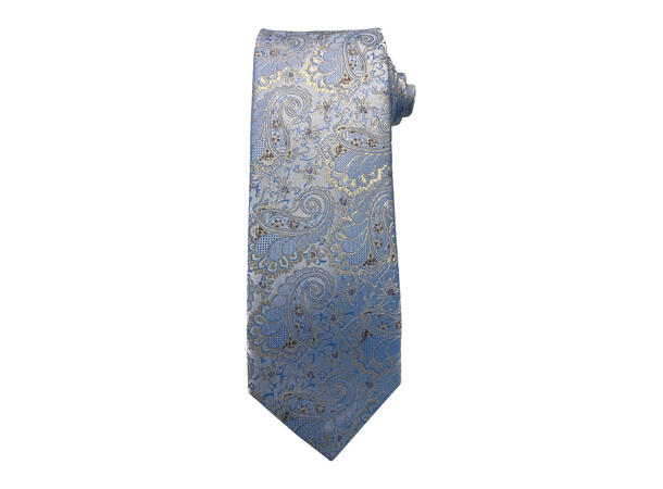 Santi silkeslips+lommetørkle mønstert sett hengende blå 