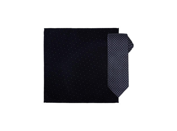 Santi silkeslips+lommetørkle mønstert sett hengende blå 