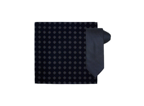 Santi silkeslips+lommetørkle mønstret sett hengende blå 