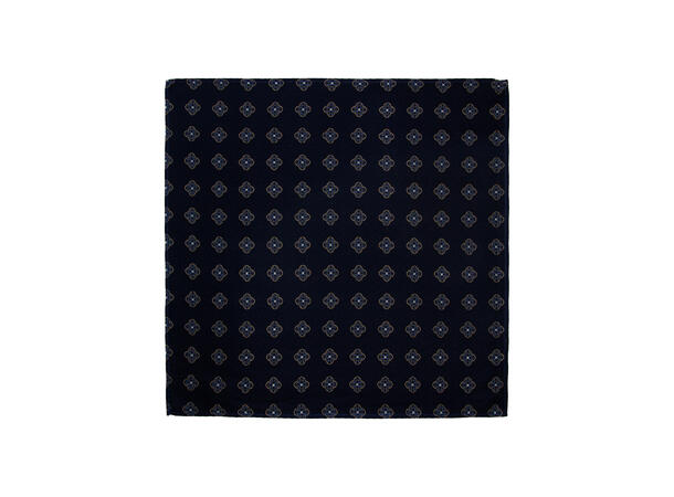 Santi silkeslips+lommetørkle mønstret sett hengende blå 