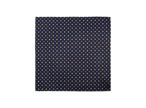 Santi silkeslips+lommetørkle mønstret sett hengende navy 