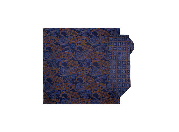 Santi silkeslips+lommetørkle mønstret sett hengende navy 