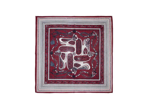 Skjerf mønstert Ull 70x70 vinrød 