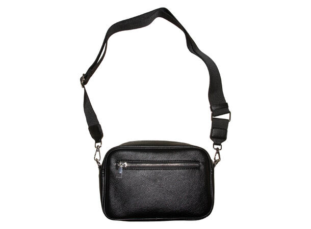 Veske oval m/strap og sølv tilbehør sort 