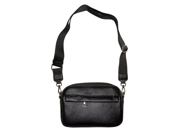 Veske oval m/strap og sølv tilbehør sort 