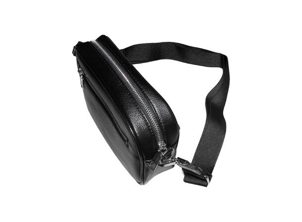 Veske oval m/strap og sølv tilbehør sort 