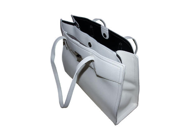 Veske stor m/lås front hvit (sølv tilbehør) 