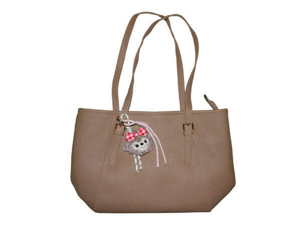 Veske stor m/stopper & gull tilbehør beige 